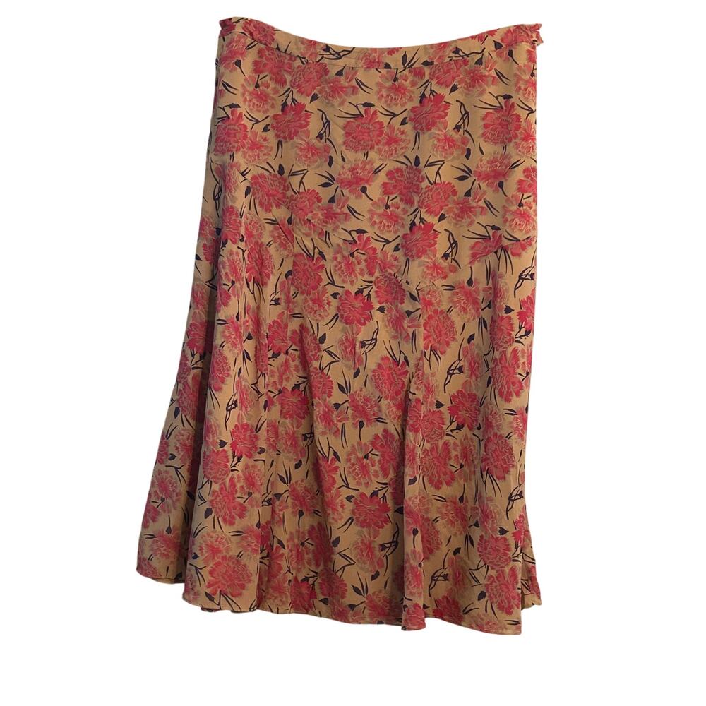 Sundance Tan Floral Midi 100% Silk Skirt Size 10